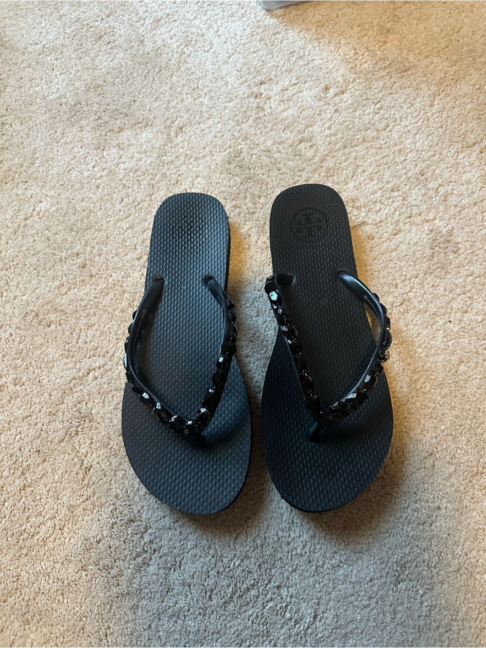 Tory Burch Black Beaded Flip Flop Sandals